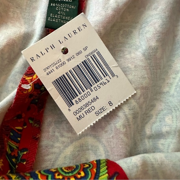 Lauren Ralph Lauren Red/Multicolored Paisley Floral Print Cotton Trousers NWT 8 - Picture 9 of 16